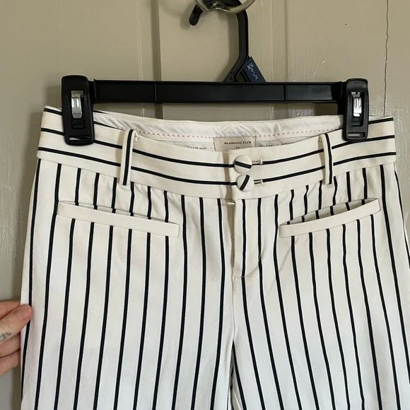 Anthropologie Black and White Striped Skinny Pants Trousers Nautical Cute Comfy - Picture 6 of 9